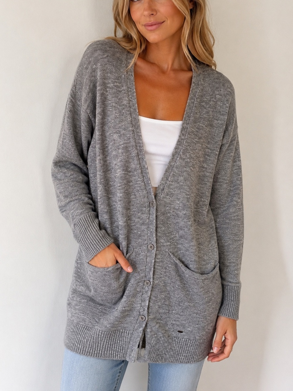 O’Neill Grey Longline Button Front Cardigan